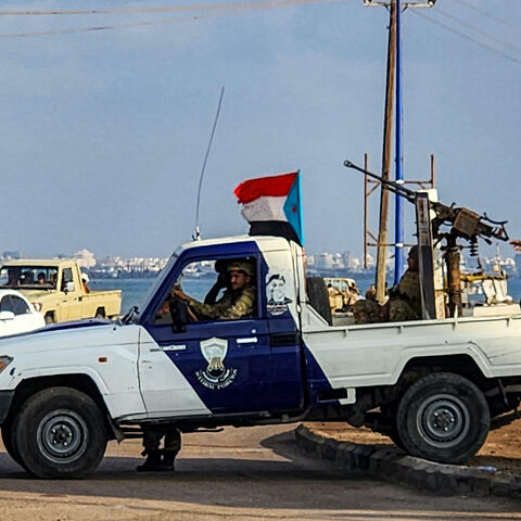 Security forces deploy near Aden International Airport in Yemen's southern city on April 14, 2023 during a prisoner exchange between the internationally recognised-government and the Sanaa-based Huthi rebels.