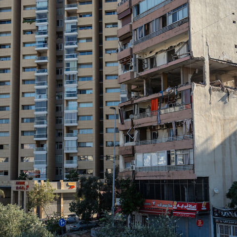 An apartment block stands in partial ruins after being hit by an Israeli airstrike on, Sept. 30, 2024 in Beirut, Lebanon.