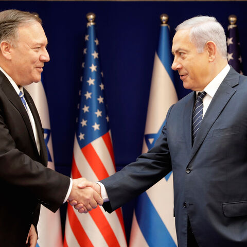 U.S. Secretary of State Mike Pompeo and Israeli Prime Minister Benjamin Netanyahu attend a meeting in Jerusalem, Friday, October 18, 2019. Sebastian Scheiner/Pool via REUTERS *** Local Caption *** - RC1FF553CB60